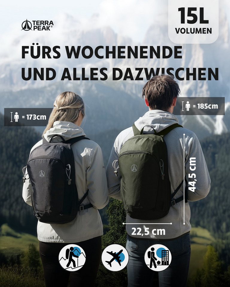 Terra Peak Wanderrucksack Aren 15, Rucksack zum Wandern, klein, 15 Liter Volumen, für Damen und Herren – Bild 2 von 5