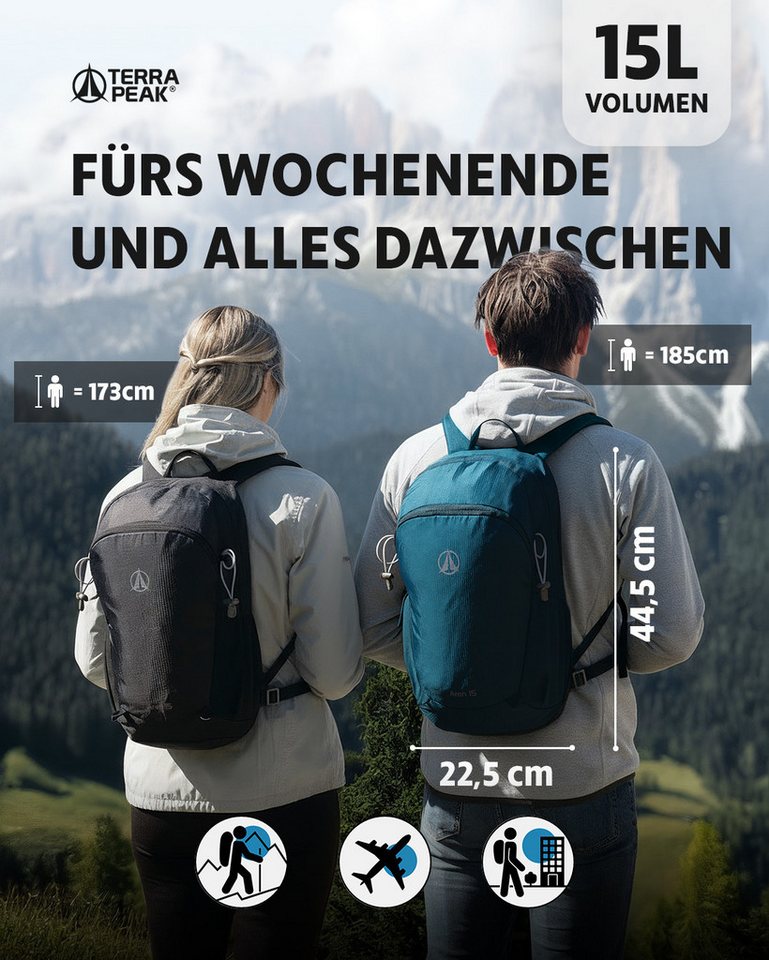 Terra Peak Wanderrucksack Aren 15, Rucksack zum Wandern, klein, 15 Liter Volumen, für Damen und Herren – Bild 2 von 5