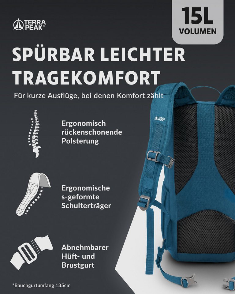 Terra Peak Wanderrucksack Aren 15, Rucksack zum Wandern, klein, 15 Liter Volumen, für Damen und Herren – Bild 4 von 5