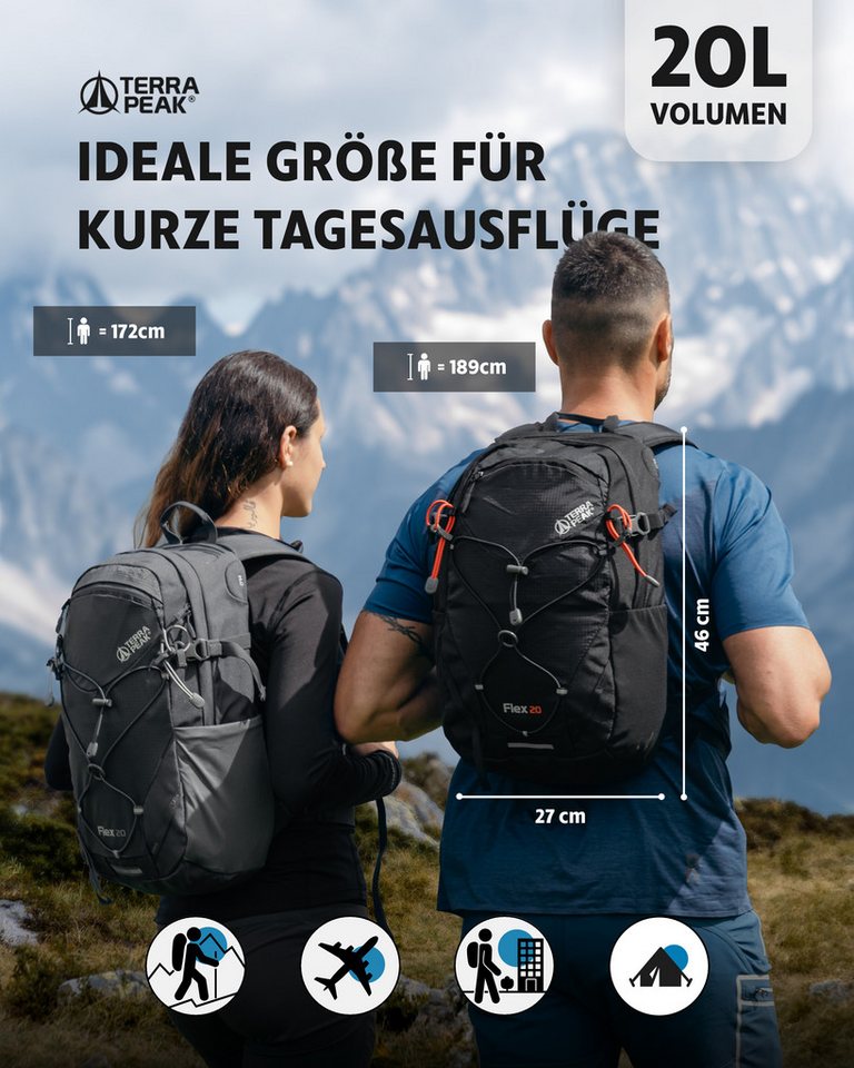 Terra Peak Wanderrucksack Flex 20, 20L klein mit YKK Reißverschluss Trekkingrucksack mit Hüftgurt – Bild 2 von 5