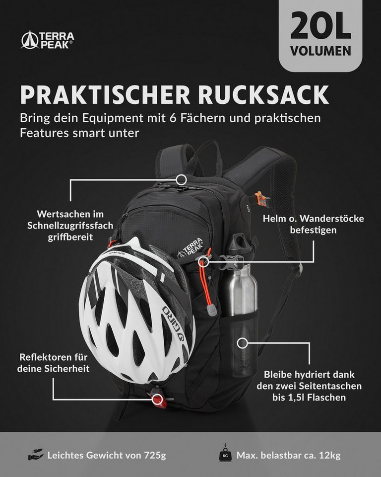 Terra Peak Wanderrucksack Flex 20, 20L klein mit YKK Reißverschluss Trekkingrucksack mit Hüftgurt – Bild 3 von 5