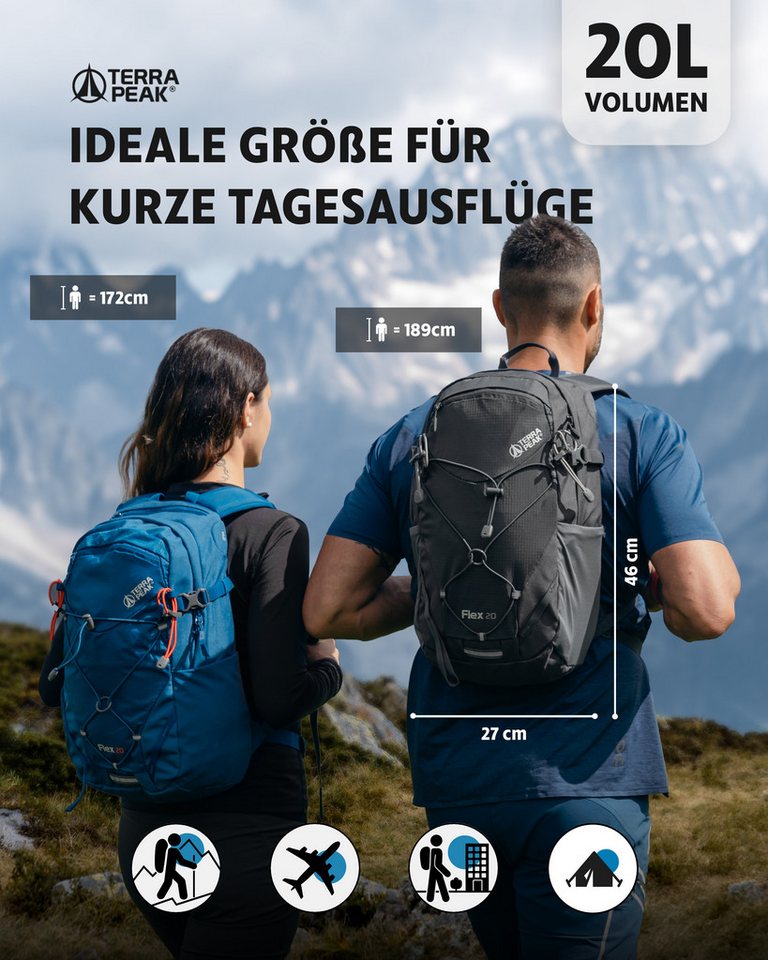Terra Peak Wanderrucksack Flex 20, 20L klein mit YKK Reißverschluss Trekkingrucksack mit Hüftgurt – Bild 2 von 5