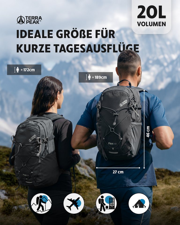 Terra Peak Wanderrucksack Flex 20, 20L klein mit YKK Reißverschluss Trekkingrucksack mit Hüftgurt – Bild 2 von 5
