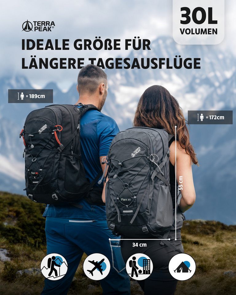 Terra Peak Wanderrucksack Flex 30, 30L mit YKK Reißverschluss Trekkingrucksack mit Hüftgurt – Bild 2 von 5
