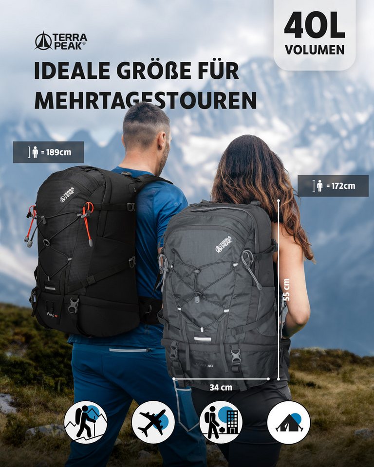 Terra Peak Wanderrucksack Flex 40, Wanderrucksack 40L mit YKK Reißverschluss & Halterung für Trinksystem – Bild 2 von 5