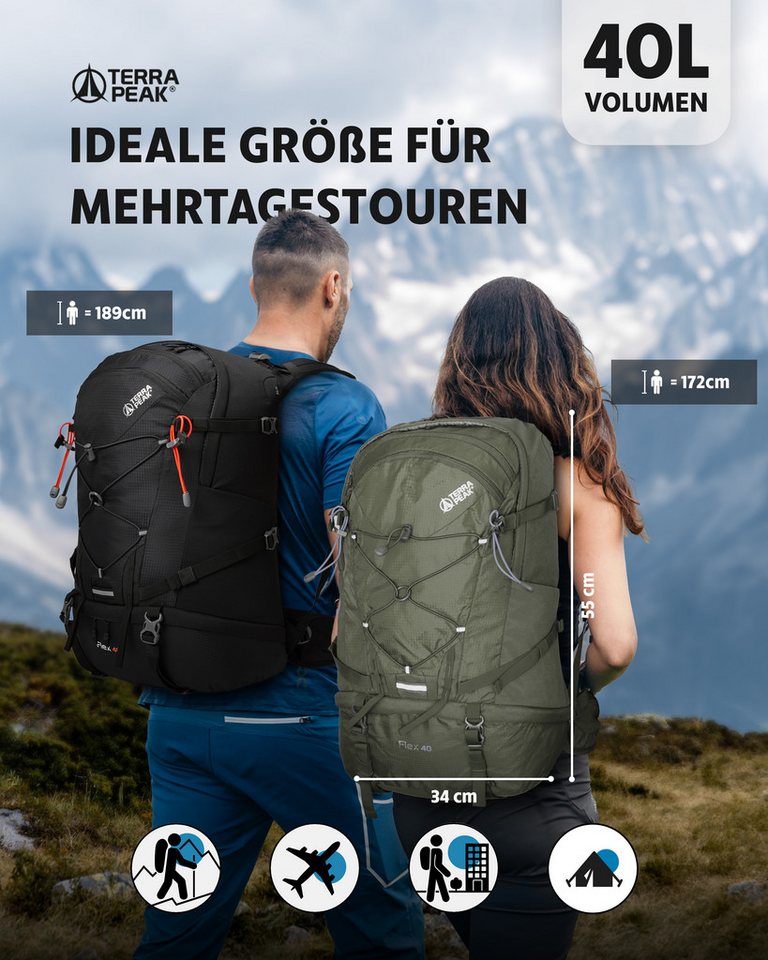 Terra Peak Wanderrucksack Flex 40, Wanderrucksack 40L mit YKK Reißverschluss & Halterung für Trinksystem – Bild 2 von 5