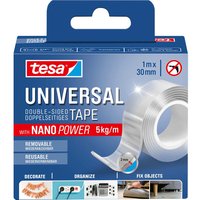 tesa Doppelseitiges Klebeband Universal Tape "Nano Power" 1 m, wiederabziehbar