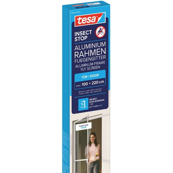 tesa Insektenschutz-Tür, (Komplett-Set, 1-St., INSECT STOP Fliegengitter Tür - 100 cm x 220 cm, Weiß), Insektengitter mit Aluminium-Rahmen - Tür Insektenschutz