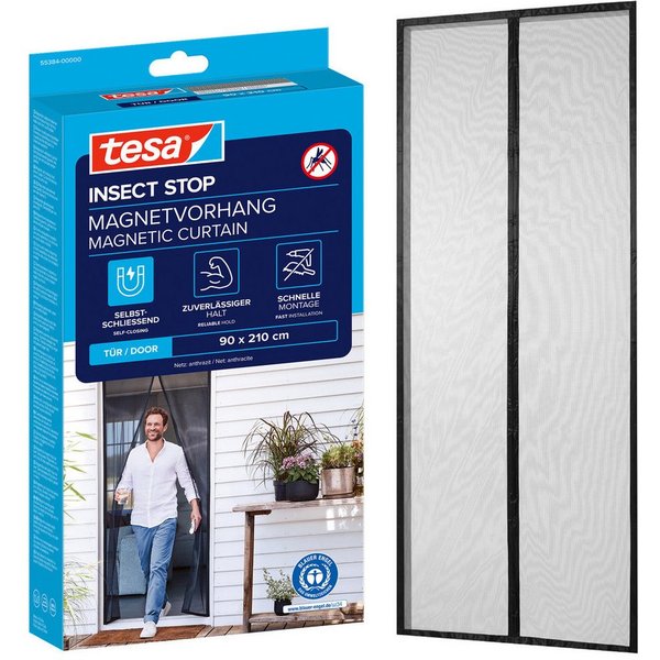 tesa Insektenschutz-Vorhang Magnetvorhang - selbstschließend - Insektenschutzvorhang, (Packung, 1-St., Magnetvorhang, selbstklebendes Klettband), INSECT STOP zu