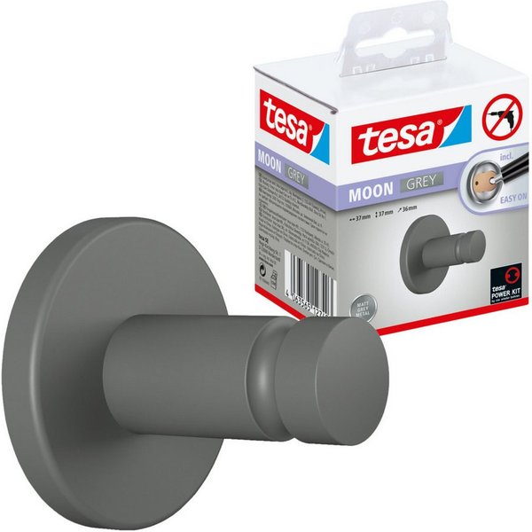 tesa Klebehaken MOON Handtuchhaken, Badezimmer, (Packung, MOON Grey), grau - 3,7 cm : 3,7 cm : 3,6 cm