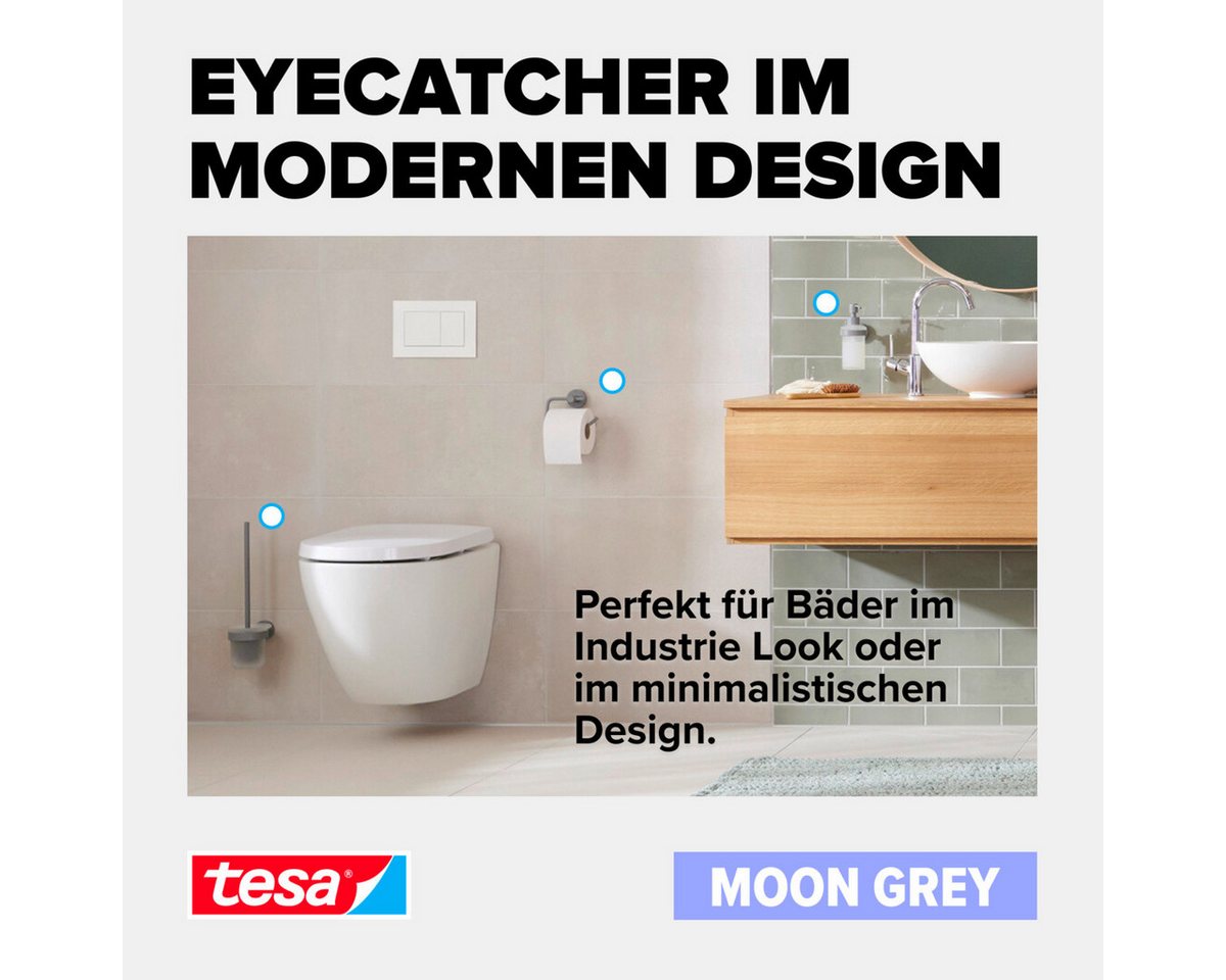 tesa Klebehaken MOON Handtuchhaken, Badezimmer, (Packung, MOON Grey), grau - 3,7 cm : 3,7 cm : 3,6 cm – Bild 3 von 5