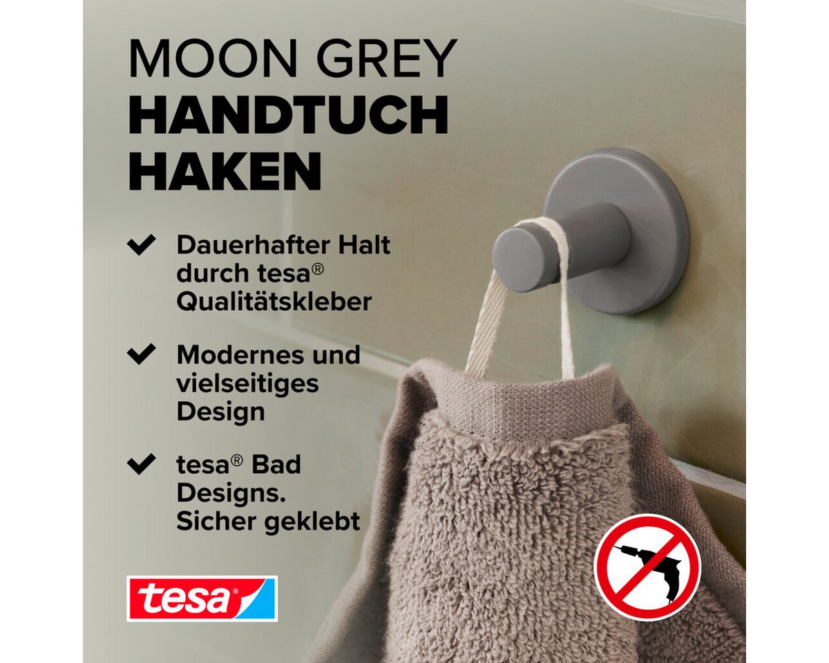 tesa Klebehaken MOON Handtuchhaken, Badezimmer, (Packung, MOON Grey), grau - 3,7 cm : 3,7 cm : 3,6 cm – Bild 4 von 5