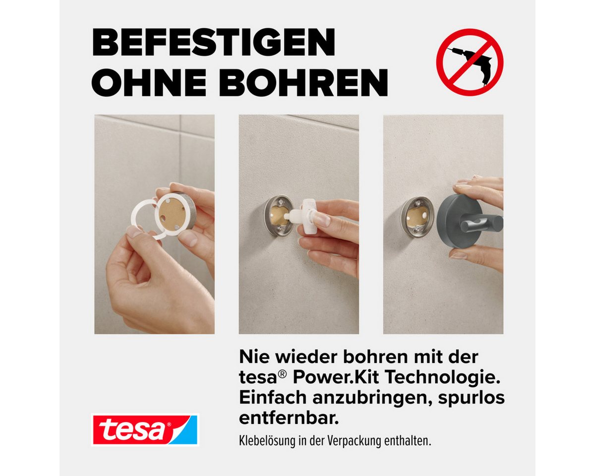 tesa Klebehaken MOON Handtuchhaken, Badezimmer, (Packung, MOON Grey), grau - 3,7 cm : 3,7 cm : 3,6 cm – Bild 5 von 5