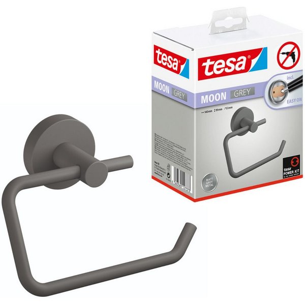 tesa Toilettenpapierhalter MOON Toilettenrollenhalter (Packung, MOON Grey), grau - 9,9 cm : 14 cm : 5,3 cm