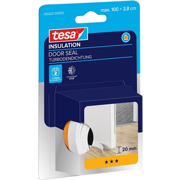 tesa Türbodendichtung INSULATION Türdichtung - selbstklebende Türboden-Schaumstoffdichtung, (Packung, 1-St., Zimmertürdichtung weiß - 1 m x 38 mm), Zimmertürdic