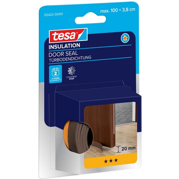 tesa Türbodendichtung INSULATION Türdichtung - selbstklebende Türboden-Schaumstoffdichtung, (Packung, 1-St., Türboden-Schaumstoffdichtung braun - 1 m x 38 mm), 