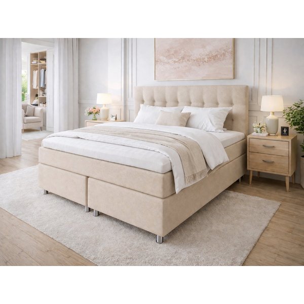 Tesla Dreams Boxspringbett Ronda 7-Zonen-Taschenfederkern-Matratzen, H2/H3/H4 (Härtegrad wählbar) (inkl. Topper, Echtes Boxspring: Taschenfederkern in Box & Mat