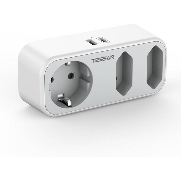 TESSAN 3fach Steckdosenadapter 3600W, Doppelstecker für Steckdose mit 2 USB Mehrfachsteckdose 3-fach (5 in 1 Mehrfachstecker, 2 USB Anschlüsse, Mehrfachstecker 