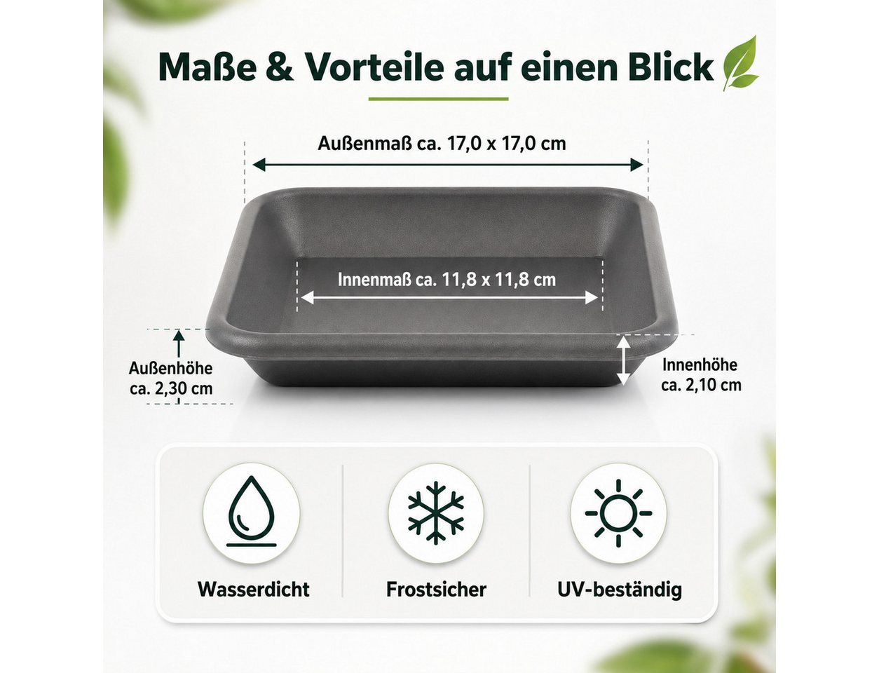 Testrut Blumentopfuntersetzer Pflanzenuntersetzer anthrazit eckig für saubere Flächen, Zubehör für Pflanztopf Pia – Bild 3 von 5