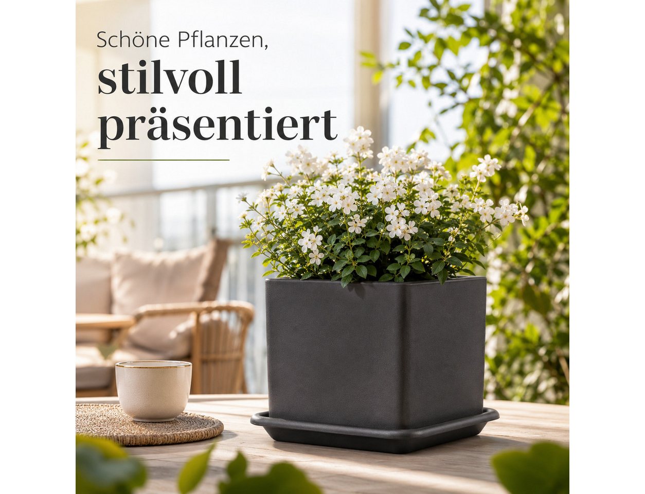 Testrut Blumentopfuntersetzer Pflanzenuntersetzer anthrazit eckig für saubere Flächen, Zubehör für Pflanztopf Pia – Bild 4 von 5