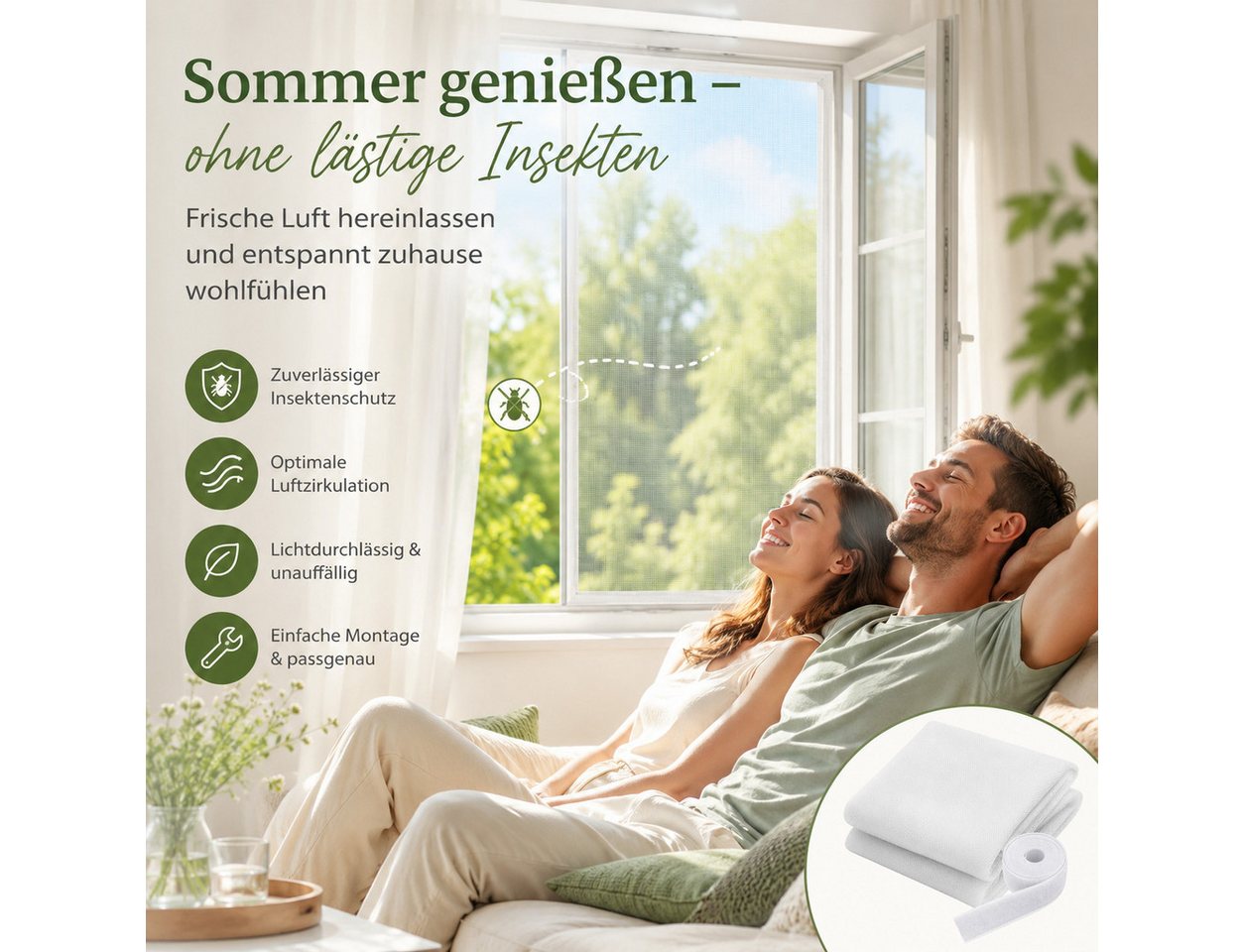 Testrut Fliegengitter-Gewebe Fliegengitter 130 x 150 cm Weiß mit Klettband, (1-St) – Bild 4 von 5
