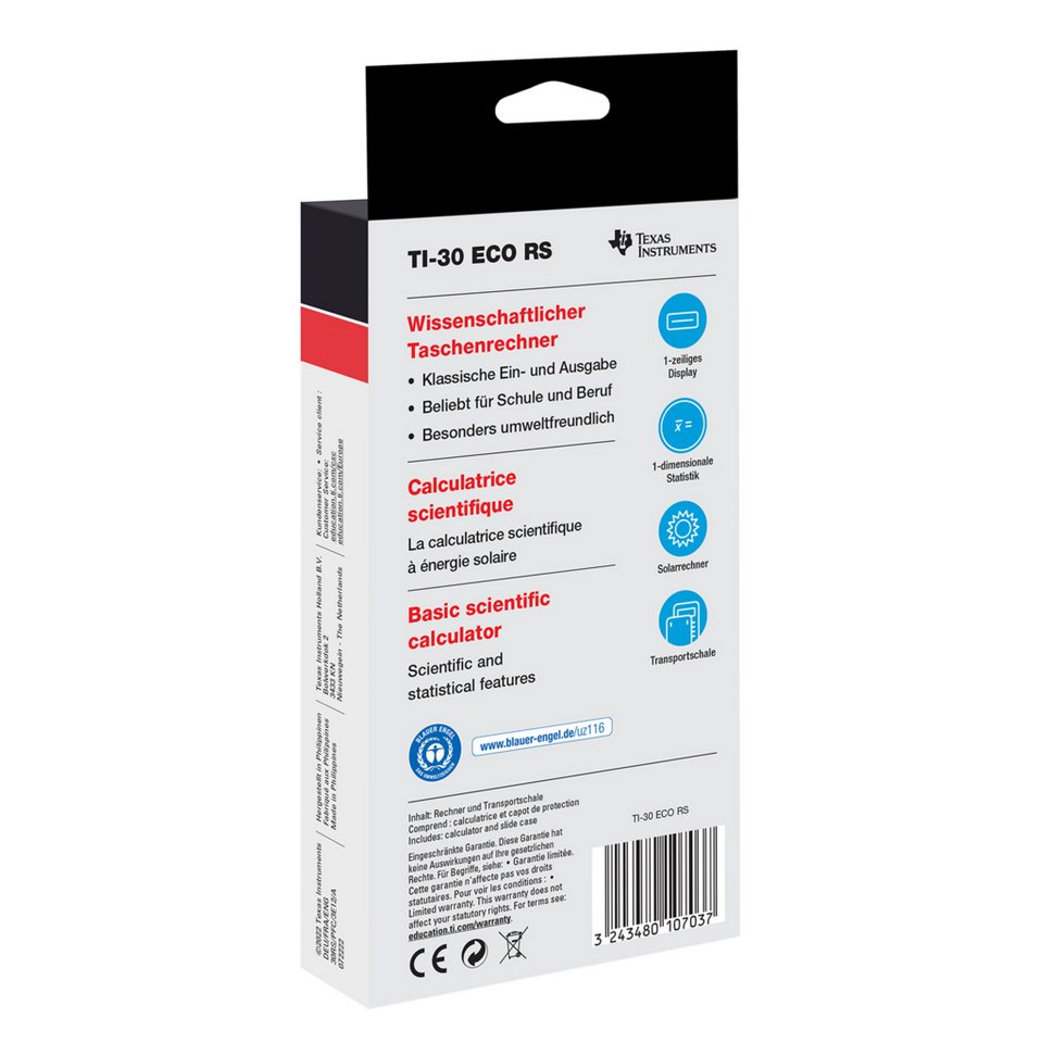 Texas Instruments Taschenrechner TI-30 ECO RS, 10-stelliges Display, Solar, Hard cover, Neue Version – Bild 4 von 4