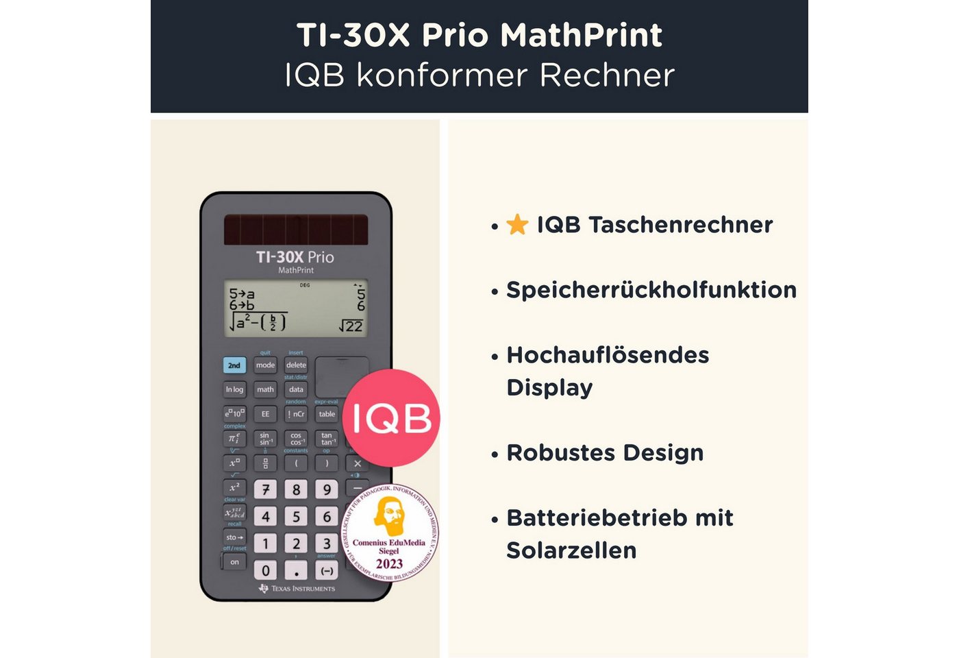 Texas Instruments Taschenrechner TI-30X Prio MathPrint inkl. WYNGS Schutztasche Schwarz – Bild 2 von 5
