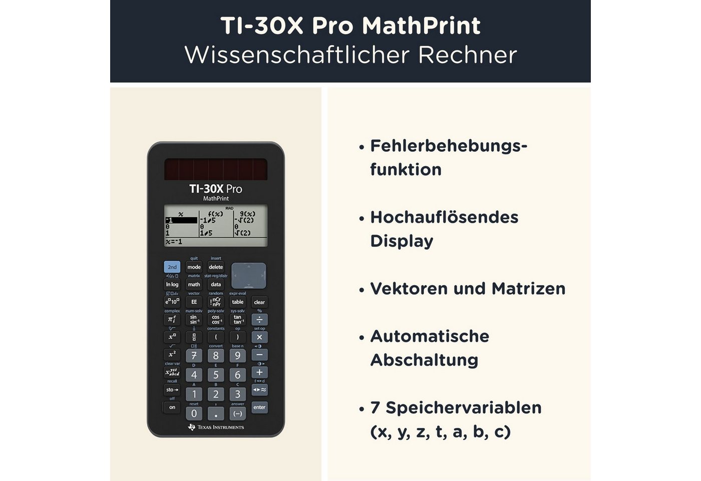 Texas Instruments Taschenrechner TI-30X Pro MathPrint inkl. WYNGS Schutztasche Schwarz – Bild 2 von 5