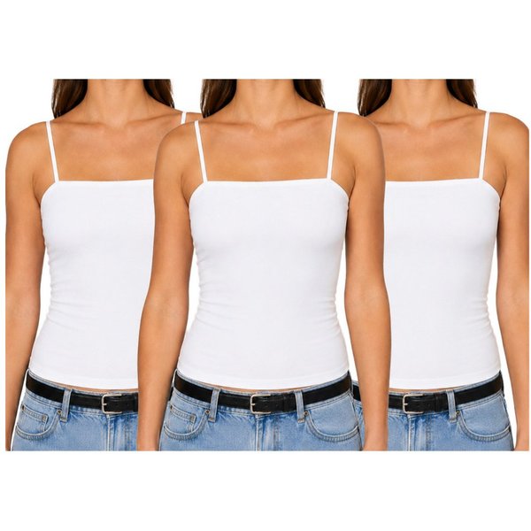 TEXEMP Spaghettitop Spaghetti Top Damen Trägertop 3er Pack Baumwolle Unterhemd Kurz (Set, 3-tlg., 3er-Pack) Atmungsaktiv - Langlebig - Strapazierfähig