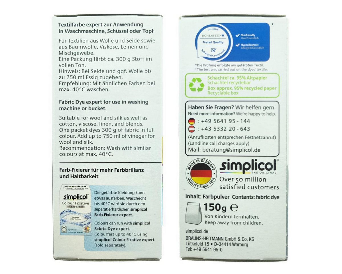 simplicol Textilfarbe Simplicol Textilfarbe Expert Mitternacht-Schwarz 150g, Farberneuerung Farbauffrischung Batik Textilfärbemittel – Bild 3 von 3