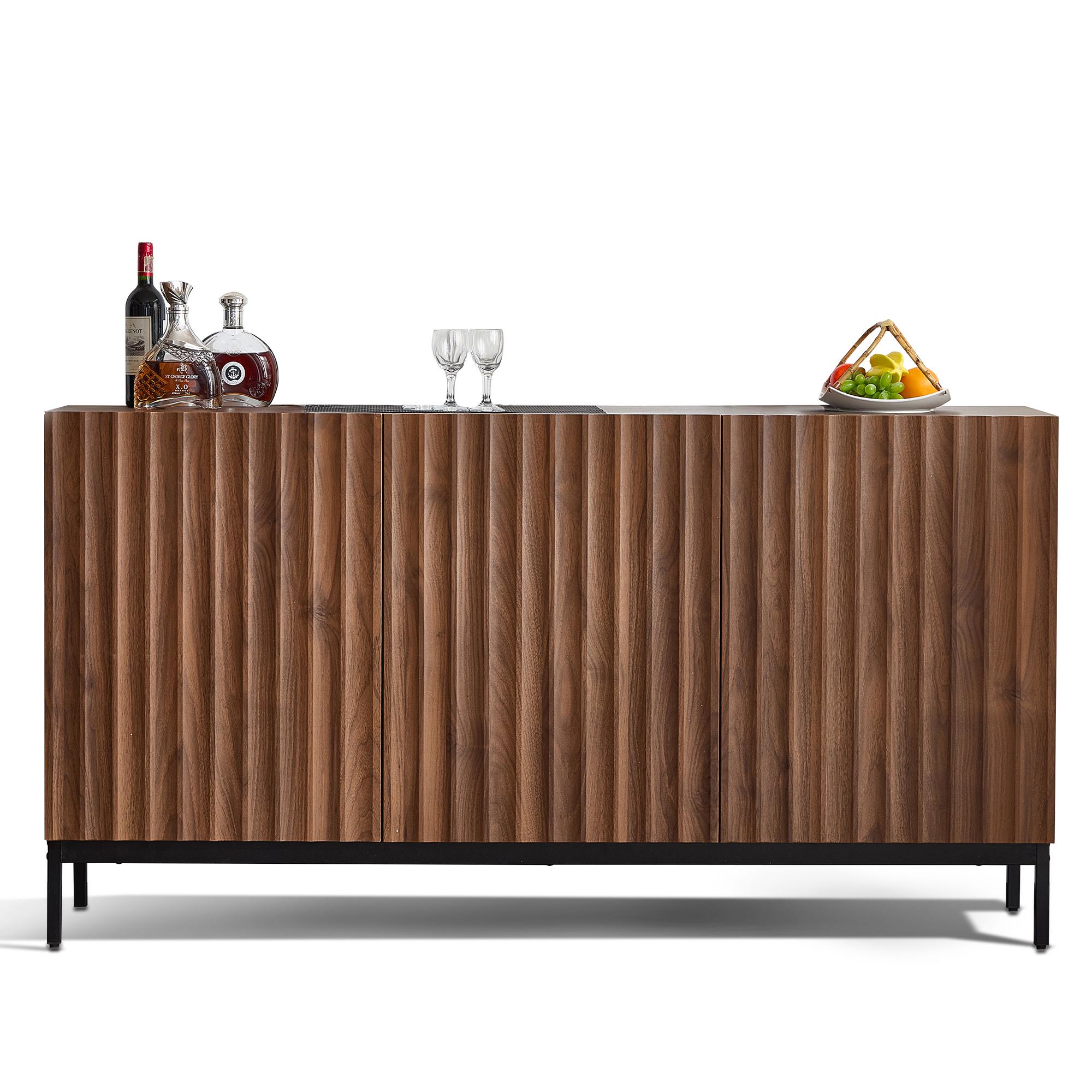 Sideboard im Mid-Century-Modern-Stil, 3D-Wellendesign, für Wohnzimmer, Esszimmer, Bür, 150x40x80 cm, Braun – Bild 2 von 2