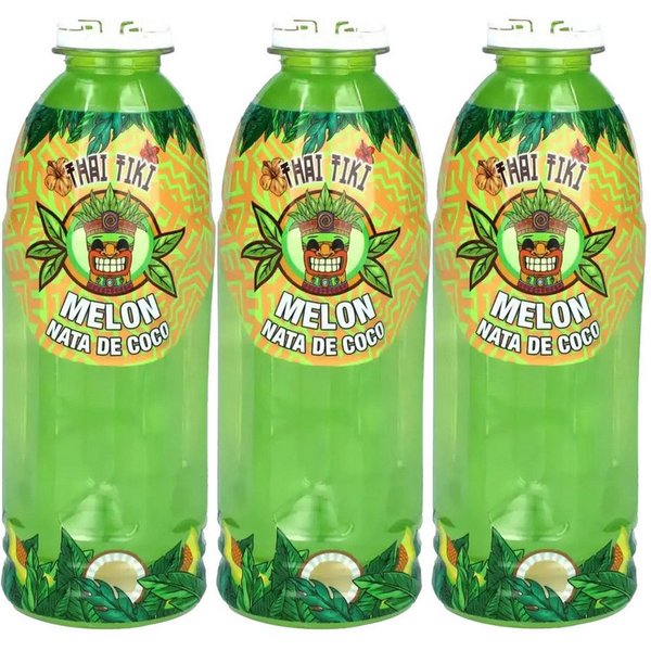 Thai Tiki Softgetränk, Thai Tiki Nata de Coco Drink Melone mit Kokos Würfeln 300ml 3er Pack