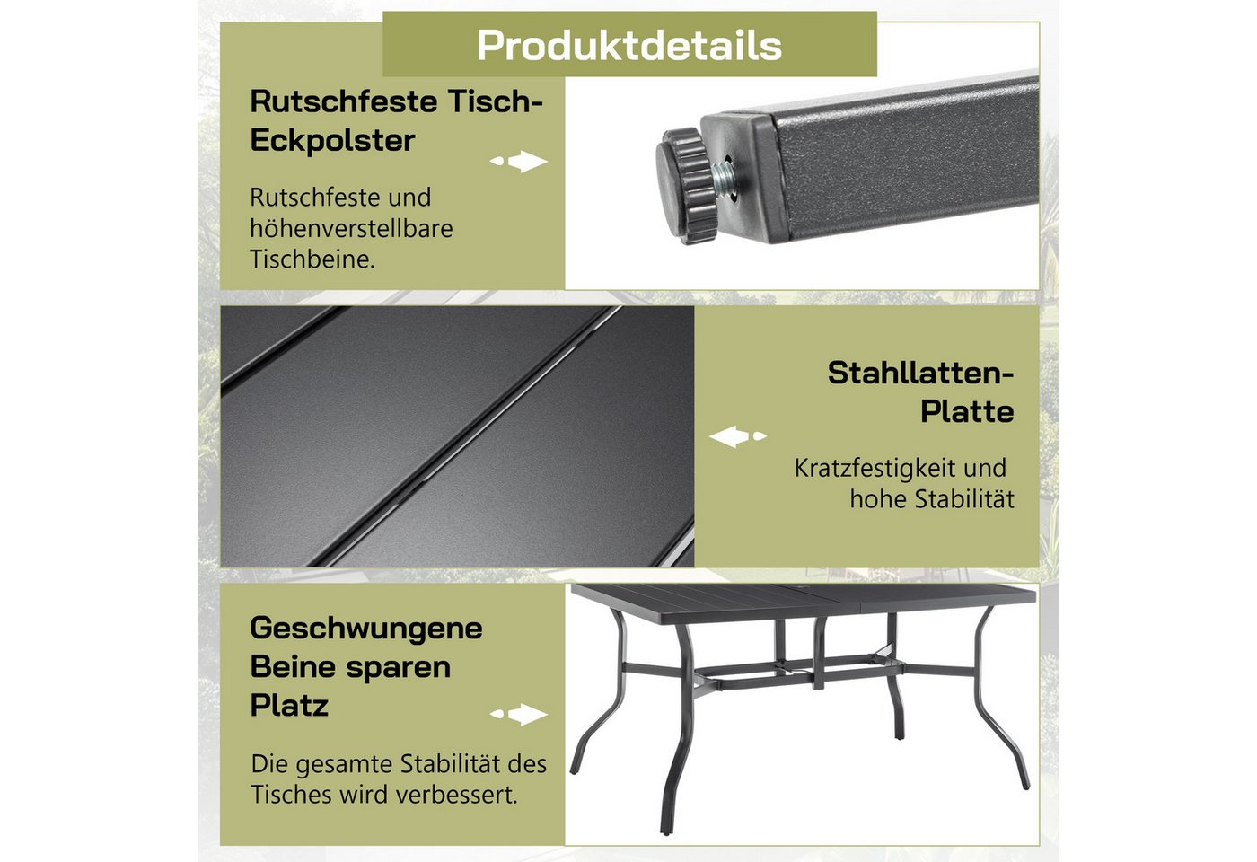 Thanaddo Gartentisch Gartentisch – Quadratischer Eisentisch, geeignet für Gärten, Balkone. – Bild 4 von 5