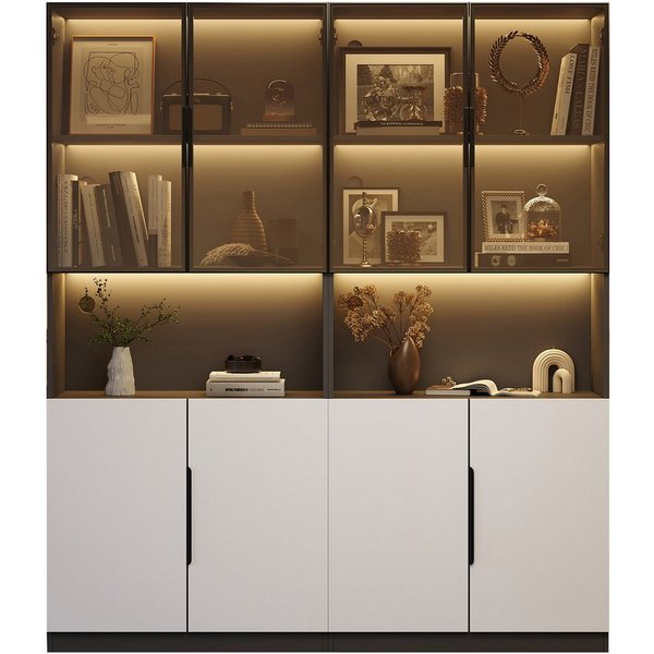 Thanaddo Glasvitrine Vitrine mit Glastür, mit LED-Licht Vitrine, Sammlung Bücherregal