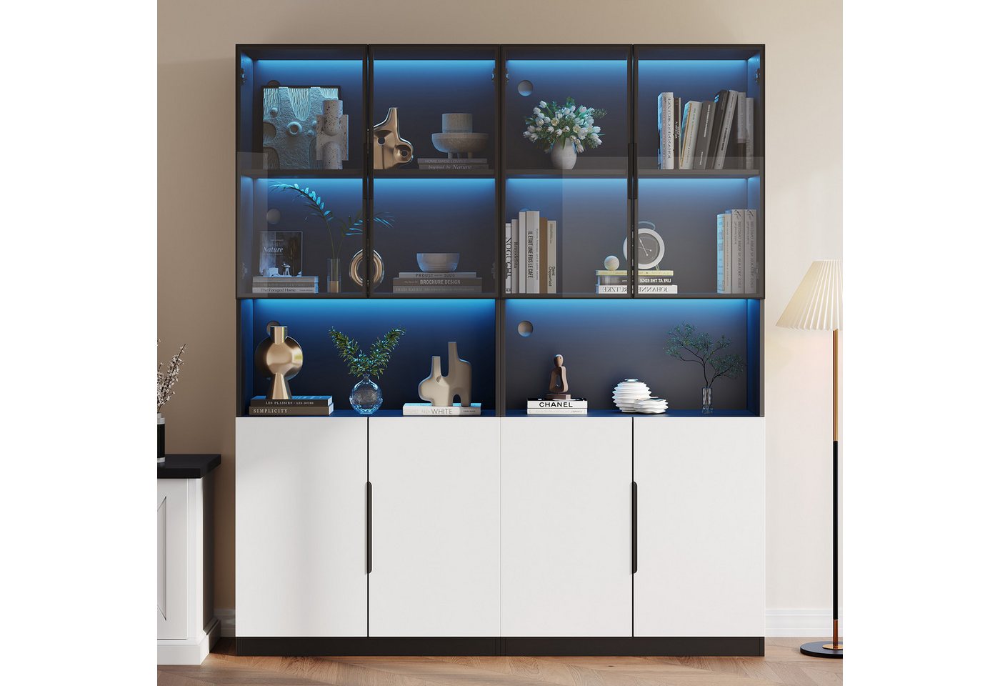 Thanaddo Glasvitrine Vitrine mit Glastür, mit LED-Licht Vitrine, Sammlung Bücherregal – Bild 4 von 5