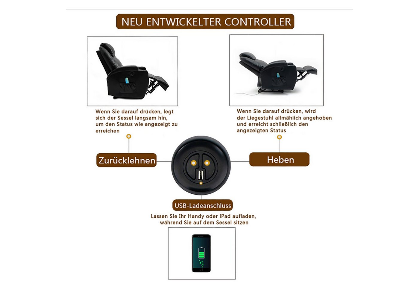 Thanaddo Massagesessel Relaxsessel Massagesessel Fernsehsessel, mit Liegefunktion – Bild 5 von 5