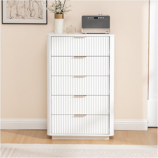 Thanaddo Sideboard Moderner weißer Aufbewahrungsschrank/Nachttisch mit Metallgriffen