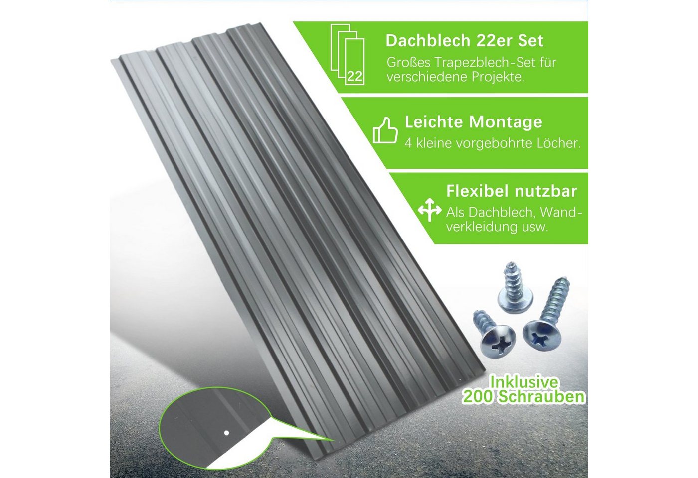 Thanaddo Trapezblech Trapezförmige, verzinkte Metalldachplatten (mit Schrauben) – Bild 4 von 5