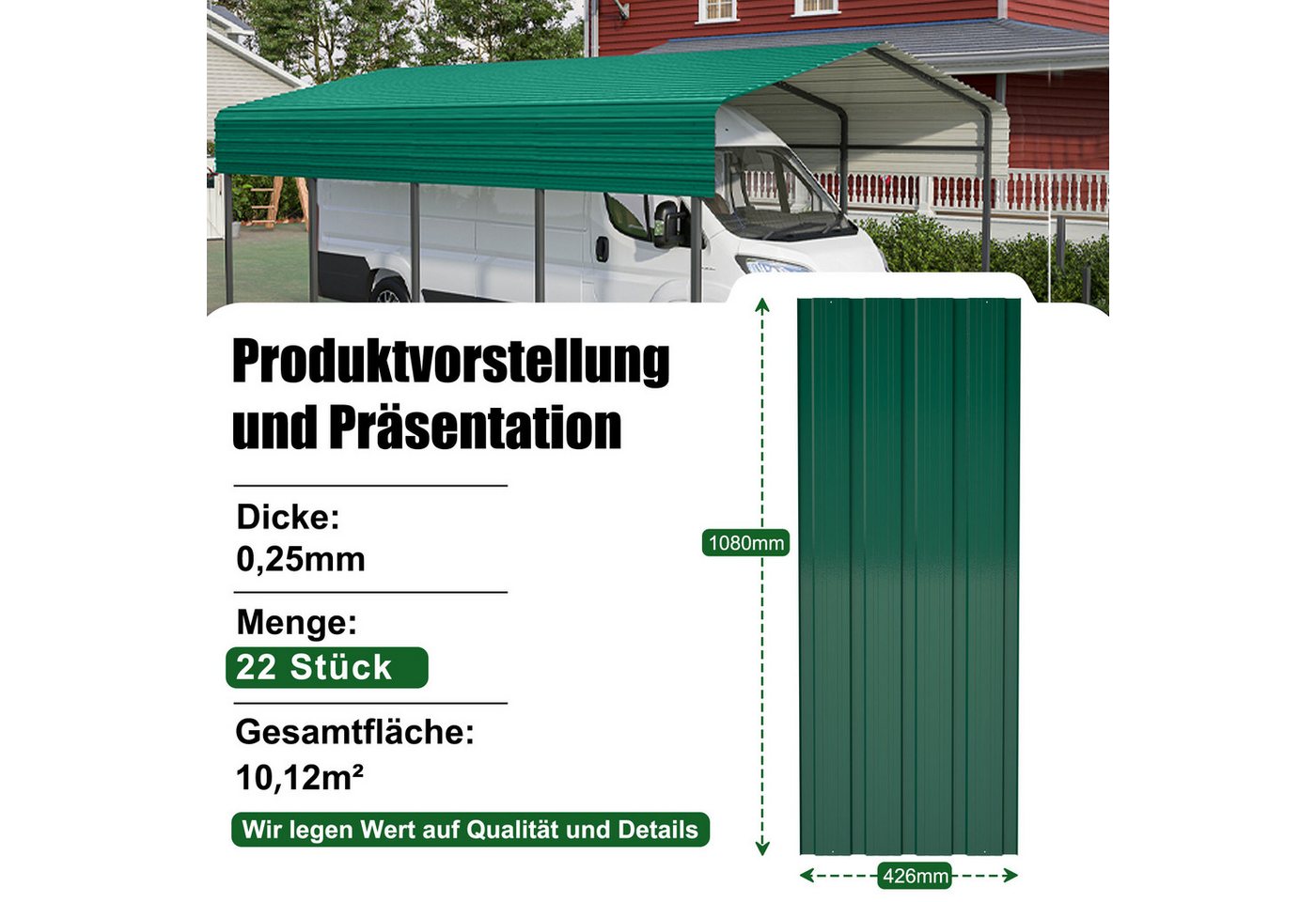 Thanaddo Trapezblech Trapezförmige, verzinkte Metalldachplatten (mit Schrauben) – Bild 2 von 5