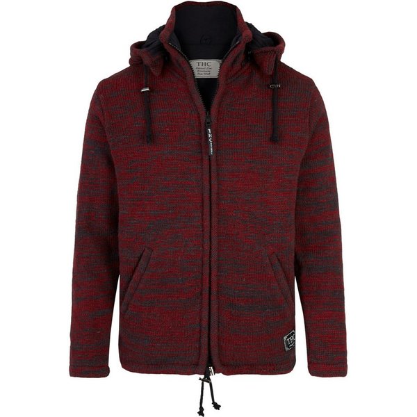 THC Natural Line Strickjacke THC Schafwollstrickjacke Baumwollfutter 855 rot (1 Stück, 1-tlg., 1 Stück) Strickjacke mit abnehmbarer Kapuze
