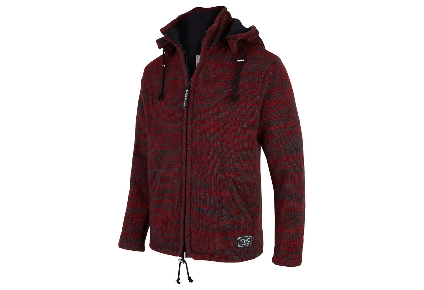 THC Natural Line Strickjacke THC Schafwollstrickjacke Baumwollfutter 855 rot (1 Stück, 1-tlg., 1 Stück) Strickjacke mit abnehmbarer Kapuze – Bild 2 von 5