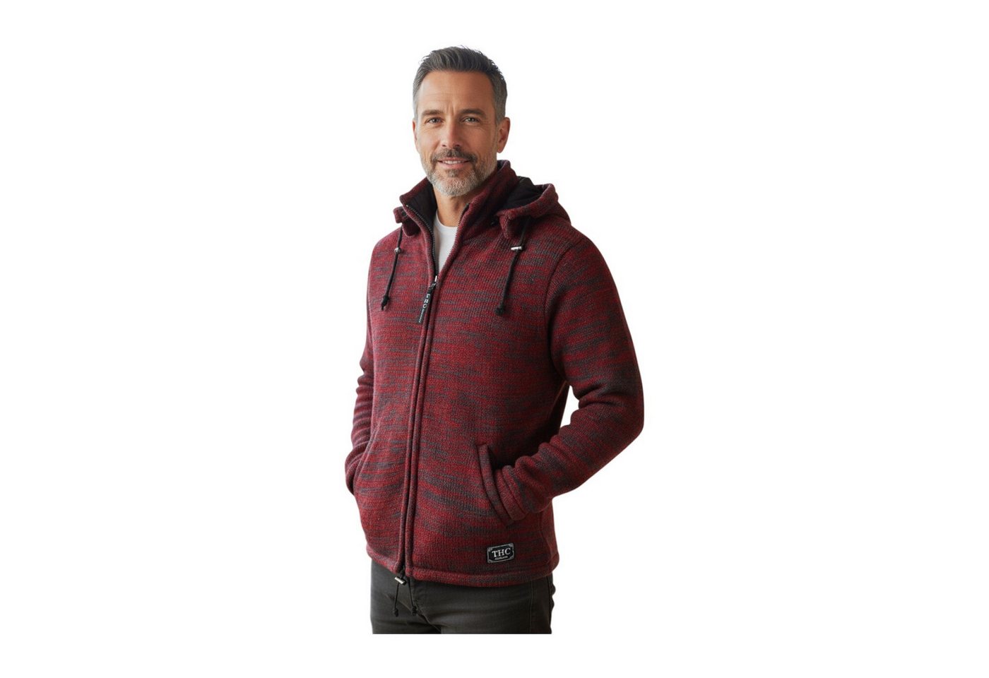 THC Natural Line Strickjacke THC Schafwollstrickjacke Baumwollfutter 855 rot (1 Stück, 1-tlg., 1 Stück) Strickjacke mit abnehmbarer Kapuze – Bild 4 von 5
