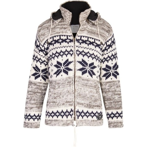 THC Natural Line Strickjacke THC Schafwollstrickjacke Norweger grau 609 (1 Stück, 1-tlg., 1 Stück) Strickjacke mit abnehmbarer Kapuze