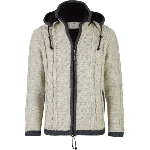 THC Natural Line Strickjacke THC Schafwollstrickjacke 850 weiß (1 Stück, 1-tlg., 1 Stück) Strickjacke mit abnehmbarer Kapuze