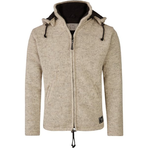 THC Natural Line Strickjacke THC Schafwollstrickjacke Baumwollfutter 853 weiß (1 Stück, 1-tlg., 1 Stück) Strickjacke mit abnehmbarer Kapuze