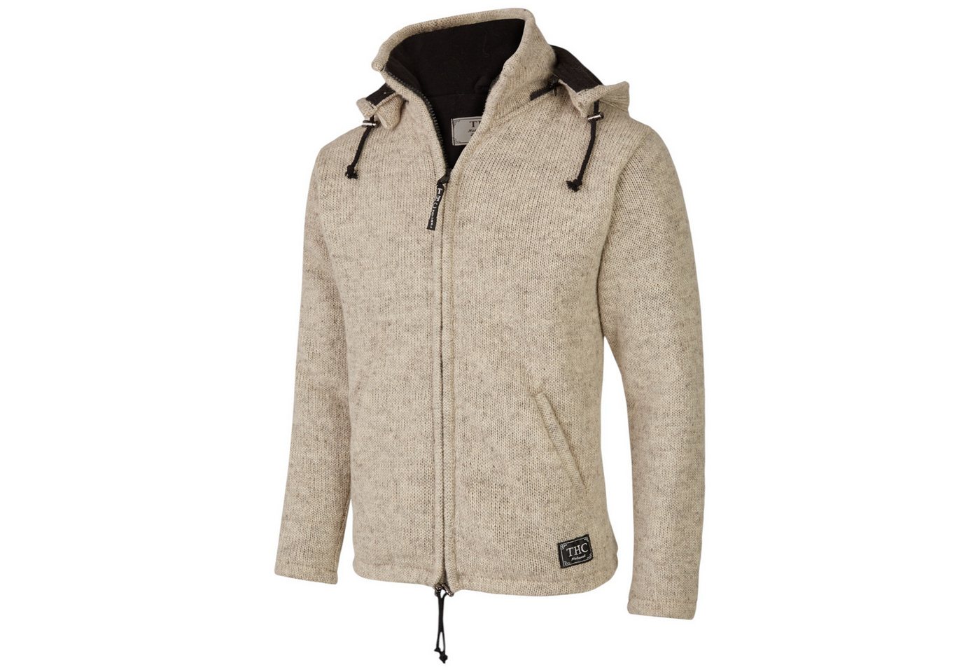 THC Natural Line Strickjacke THC Schafwollstrickjacke Baumwollfutter 853 weiß (1 Stück, 1-tlg., 1 Stück) Strickjacke mit abnehmbarer Kapuze – Bild 2 von 5