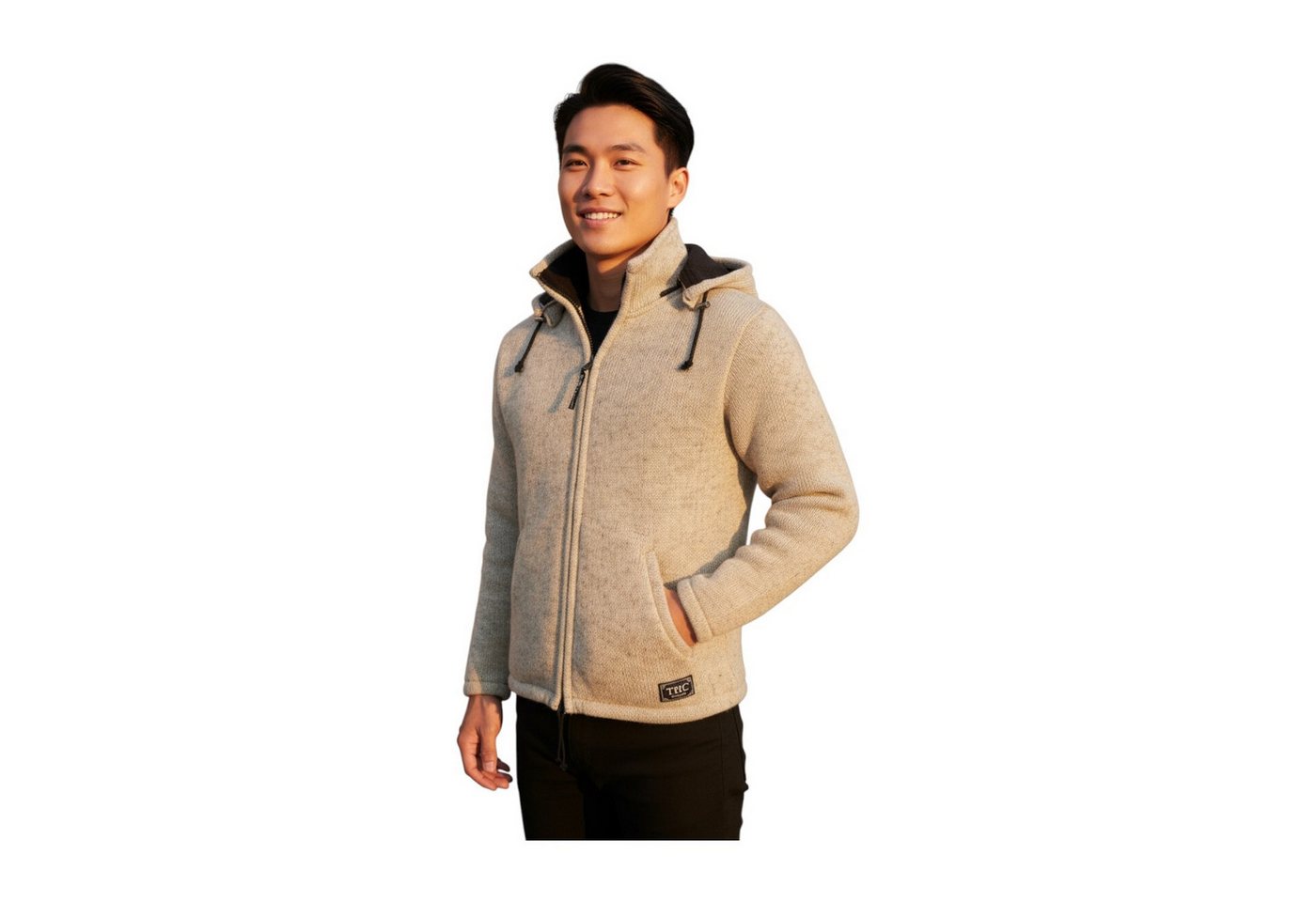 THC Natural Line Strickjacke THC Schafwollstrickjacke Baumwollfutter 853 weiß (1 Stück, 1-tlg., 1 Stück) Strickjacke mit abnehmbarer Kapuze – Bild 4 von 5