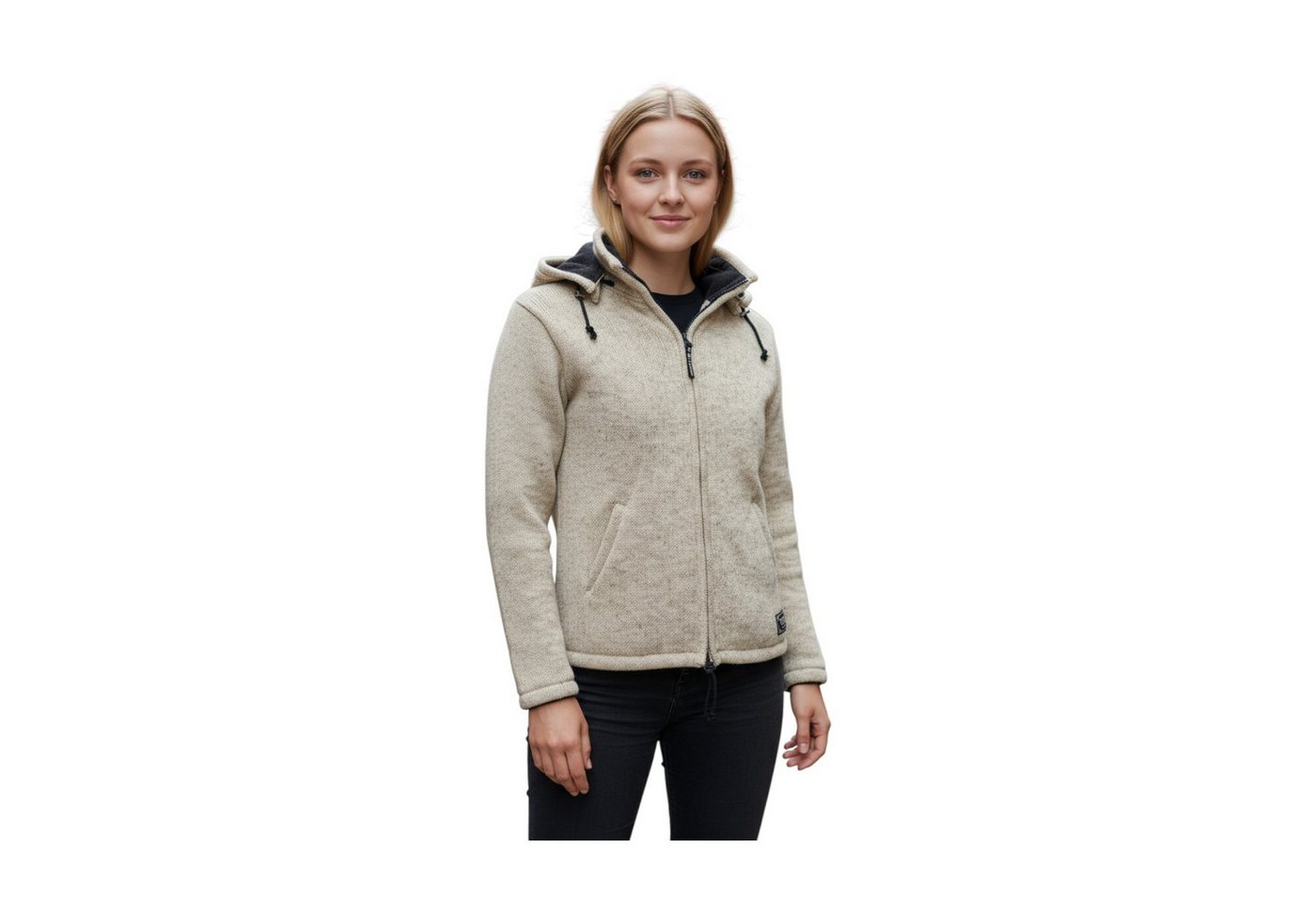 THC Natural Line Strickjacke THC Schafwollstrickjacke Baumwollfutter 853 weiß (1 Stück, 1-tlg., 1 Stück) Strickjacke mit abnehmbarer Kapuze – Bild 5 von 5