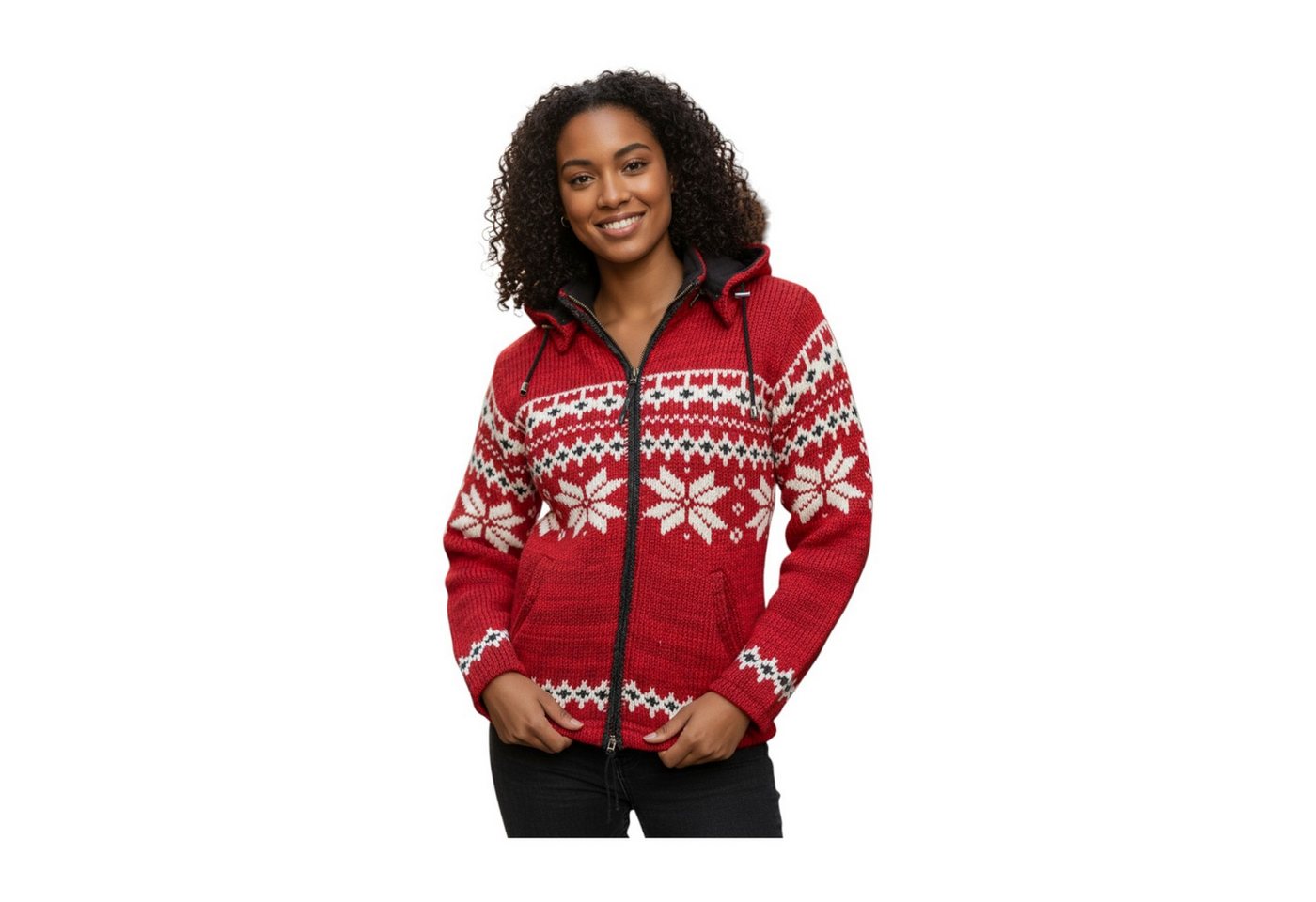 THC Natural Line Strickjacke THC Schafwollstrickjacke Norweger rot 601 (1 Stück, 1-tlg., 1 Stück) Strickjacke mit abnehmbarer Kapuze – Bild 5 von 5