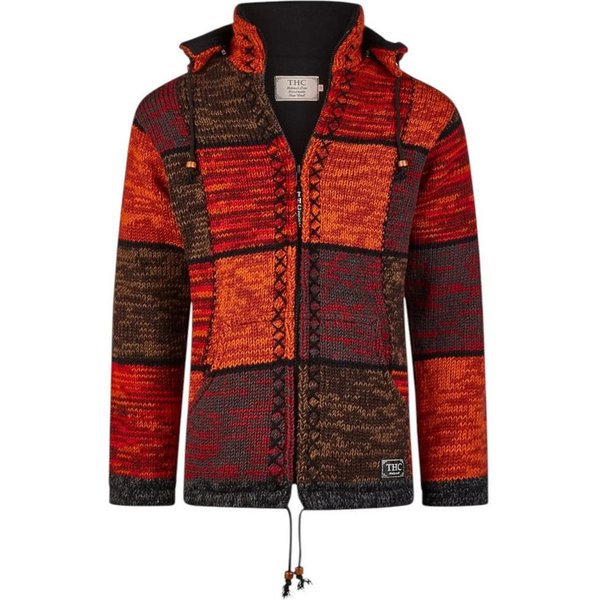 THC Natural Line Strickjacke THC Strickjacke 815 rote Quadrate (1 Stück, 1-tlg., 1 Stück) Strickjacke mit abnehmbarer Kapuze